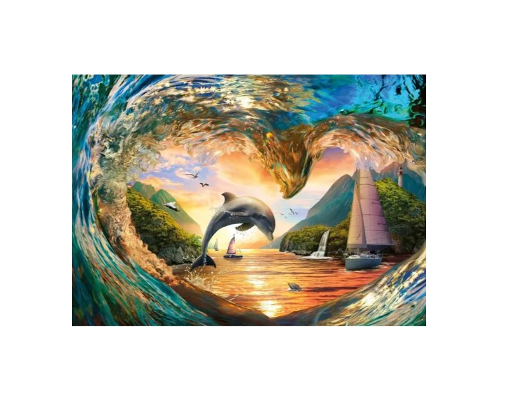 PUZZLE RAVENSBURGER 1000 SKOK DELFINOV OB SONČNEM ZAHODU - Image 2